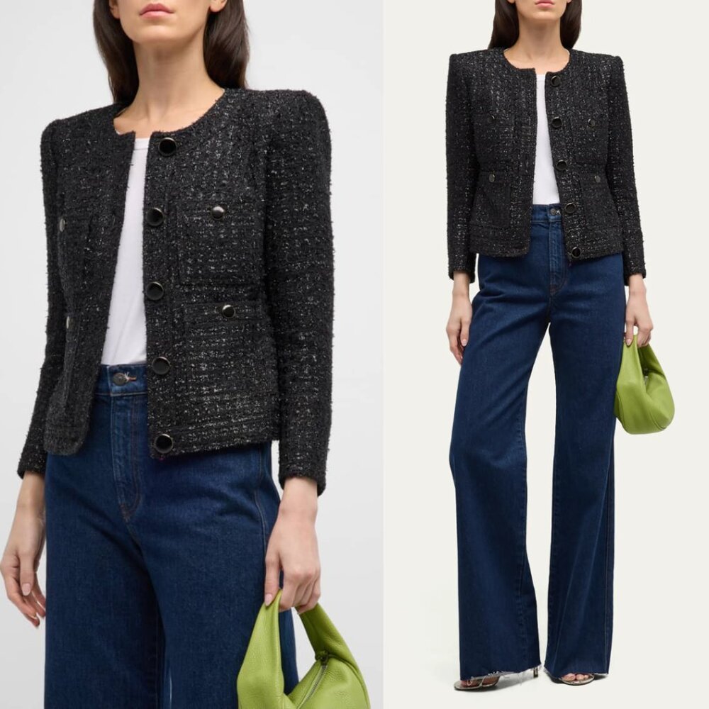 NWOT Veronica Beard Ferazia Metallic Tweed Jacket Black Sz 2 Boxy Fit
